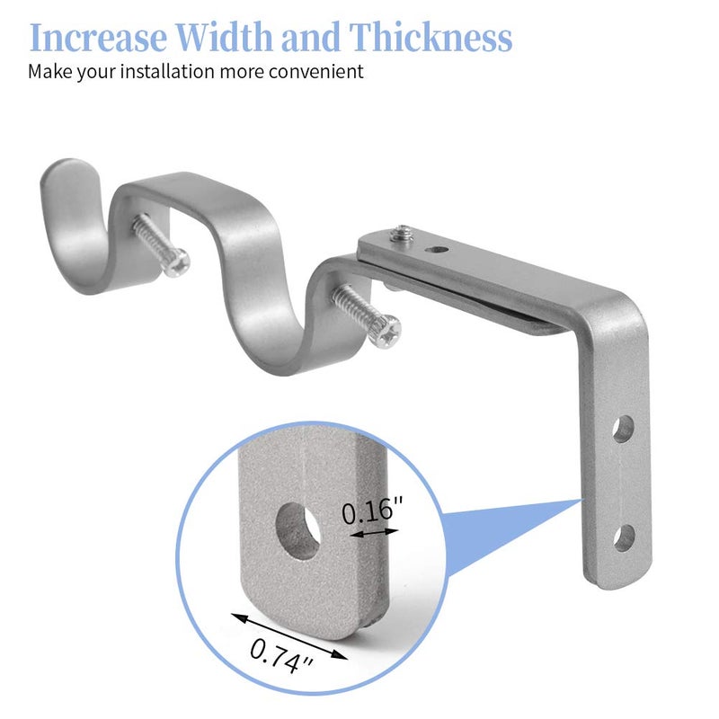 Anndason Heavy Duty Curtain Rod Brackets - Adjustable Double Rod Holders 1 Inch (8 PCS, Silver) - Image 2